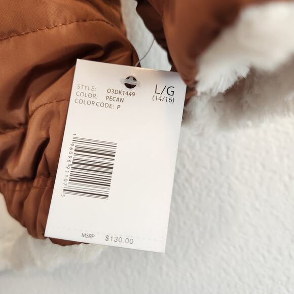 DKNY Girl's‎ Size Large 14/16 Reversable Burnt Orange/White Faux Fur Jacket NWT - Picture 9 of 9